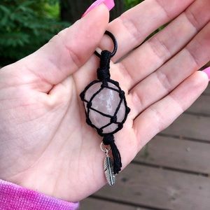 Rose Quartz Wrapped Crystal Necklace Feather